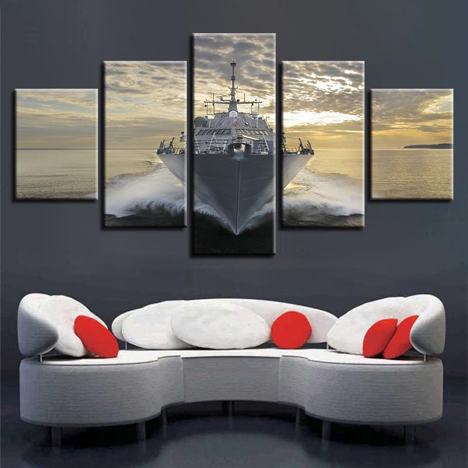 Ship Sunset 2 - Space 5 Panel Canvas Art Wall Decor Ship Sunset 2 - Space 5 Panel Canvas Art Wall Decor
