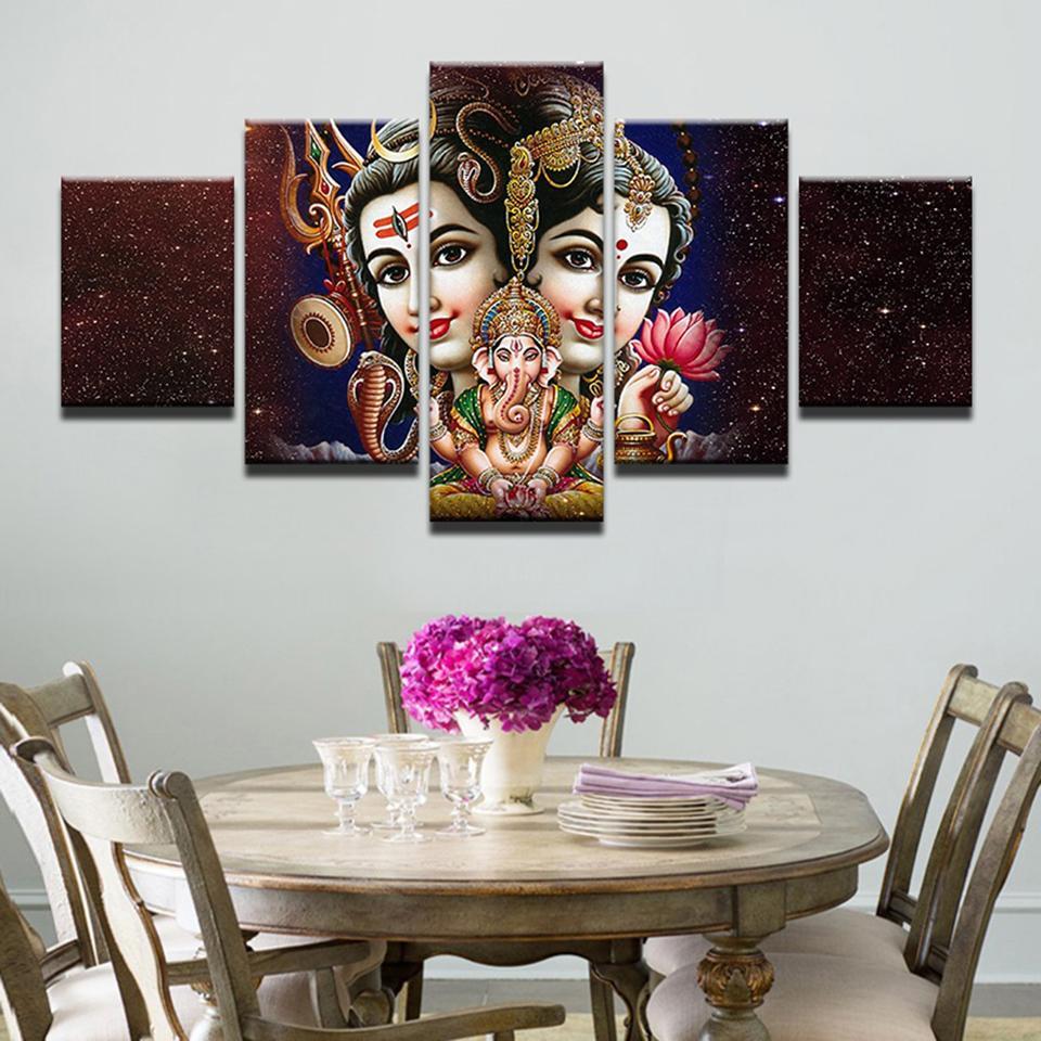 Shiva Parvati Ganesha 1 - Religion 5 Panel Canvas Art Wall Decor Shiva Parvati Ganesha 1 - Religion 5 Panel Canvas Art Wall Decor