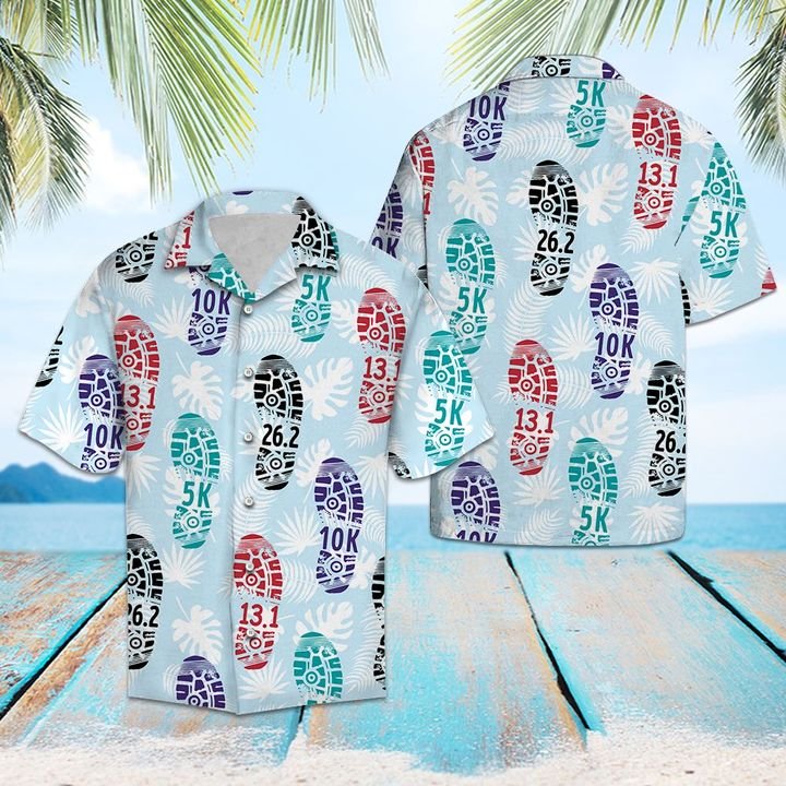 Shoes Print Marathon Hawaiian Shirt Summer Button Up Shoes Print Marathon Hawaiian Shirt Summer Button Up