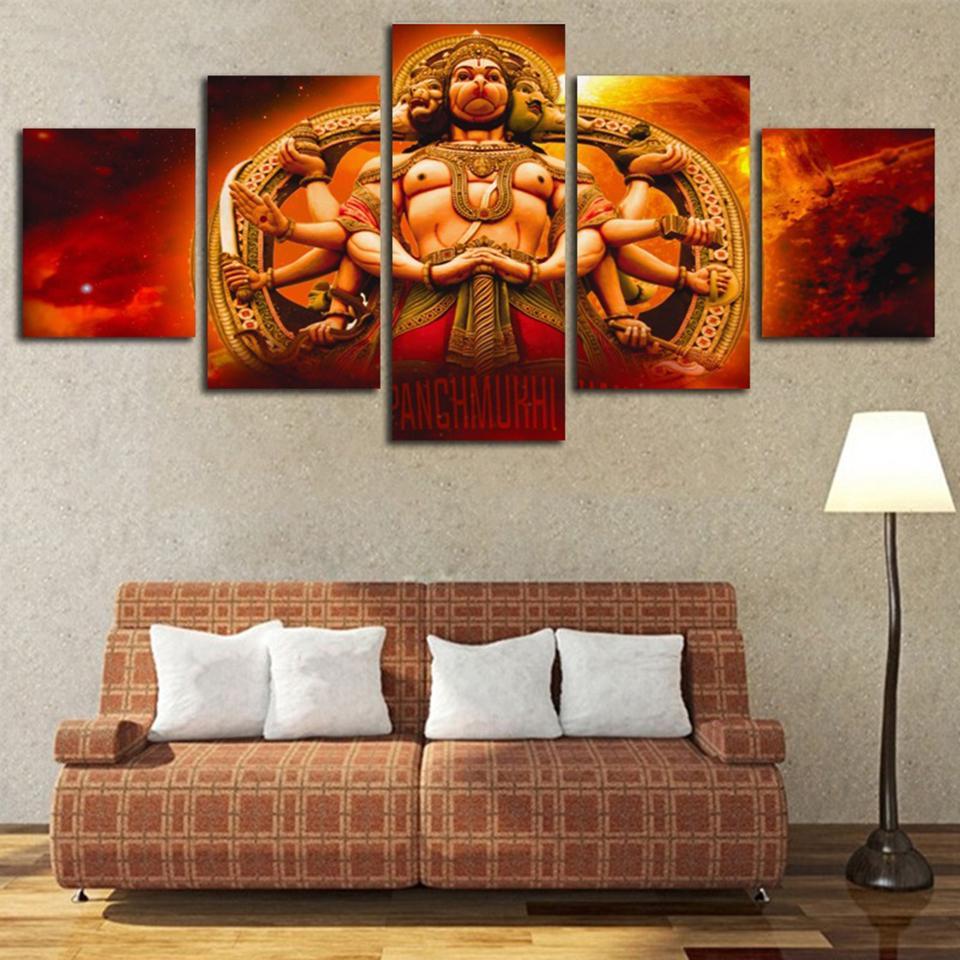 Shri Panchmukhi Hanuman - Religion 5 Panel Canvas Art Wall Decor Shri Panchmukhi Hanuman - Religion 5 Panel Canvas Art Wall Decor