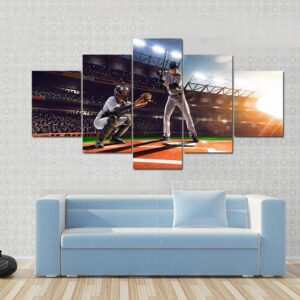 Side View Of Professional Baseball Players On The Grand Arena - Sport 5 Panel Canvas Art Wall Decor
