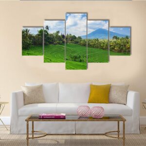Sight Of Balinese Bright Green Rice - Nature 5 Panel Canvas Art Wall Decor