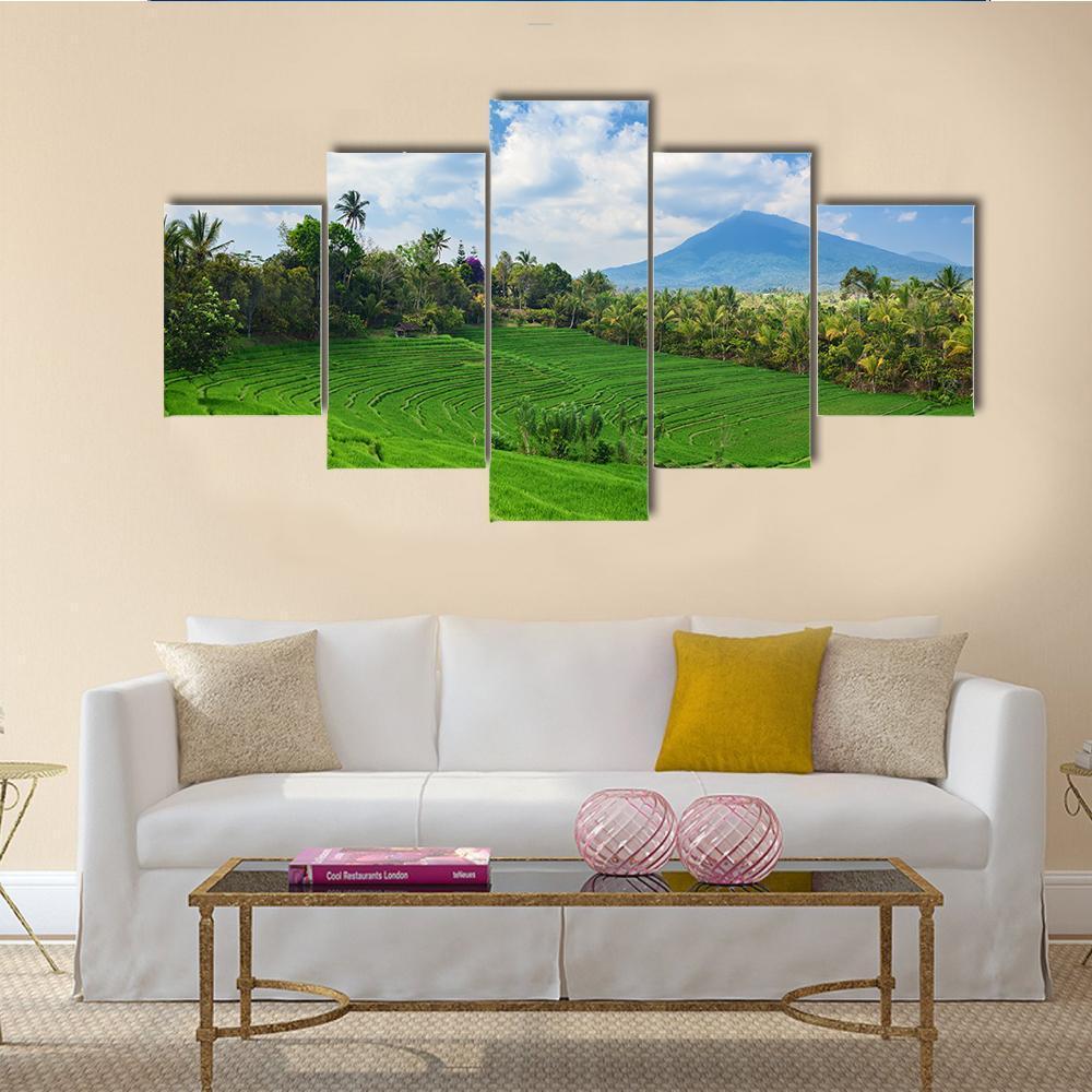 Sight Of Balinese Bright Green Rice - Nature 5 Panel Canvas Art Wall Decor Sight Of Balinese Bright Green Rice - Nature 5 Panel Canvas Art Wall Decor