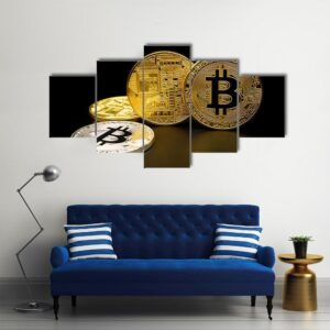 Silver And Golden Bitcoin - Career 5 Panel Canvas Art Wall Decor