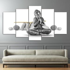 Silver Buddha statue 22 -Religion 5 Panel Canvas Art Wall Decor