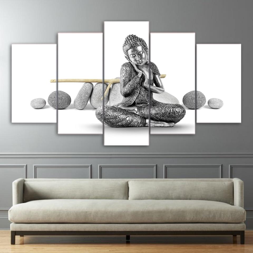 Silver Buddha statue 22 -Religion 5 Panel Canvas Art Wall Decor Silver Buddha statue 22 -Religion 5 Panel Canvas Art Wall Decor