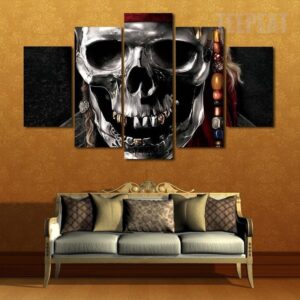 Silver Metal Skull - Abstract 5 Panel Canvas Art Wall Decor
