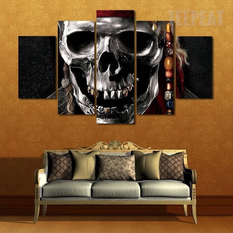 Silver Metal Skull - Abstract 5 Panel Canvas Art Wall Decor Silver Metal Skull - Abstract 5 Panel Canvas Art Wall Decor