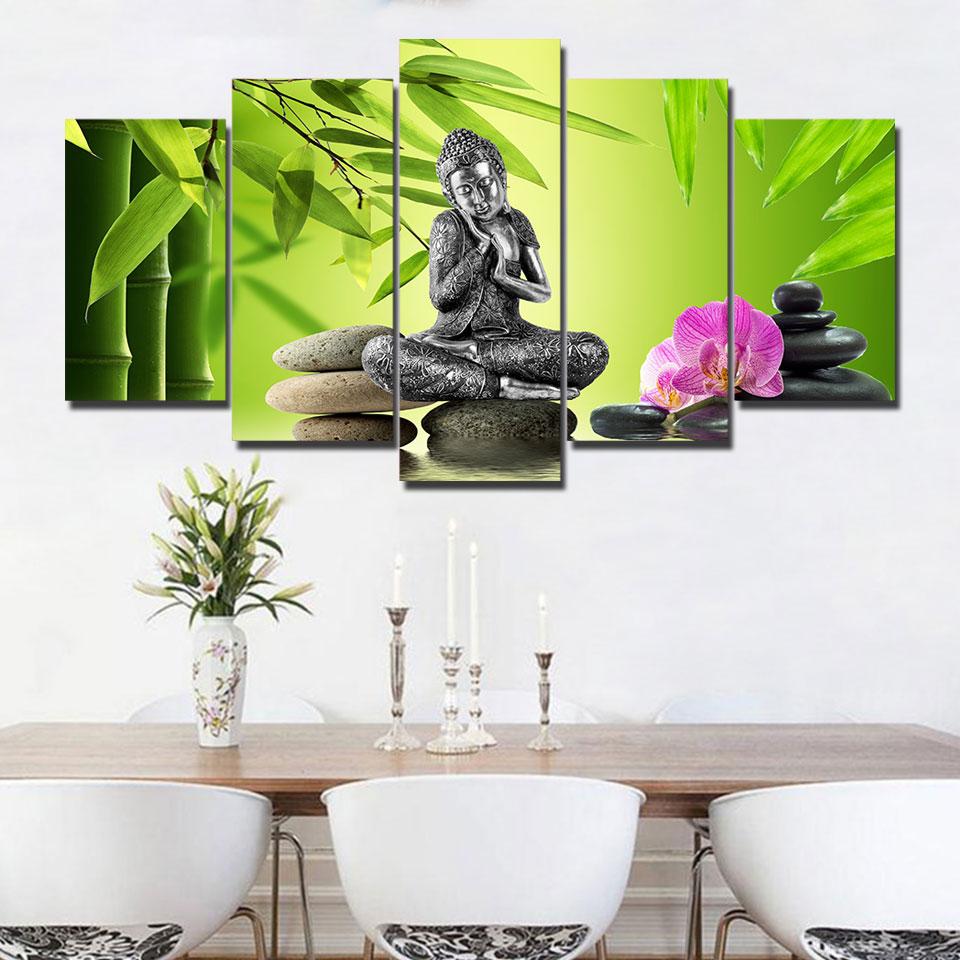 Silver Zen Buddha - Religion 5 Panel Canvas Art Wall Decor Silver Zen Buddha - Religion 5 Panel Canvas Art Wall Decor