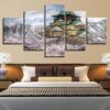 Simple And Elegant Osaka Castle Museum Cherry Blossoms - Nature 5 Panel Canvas Art Wall Decor