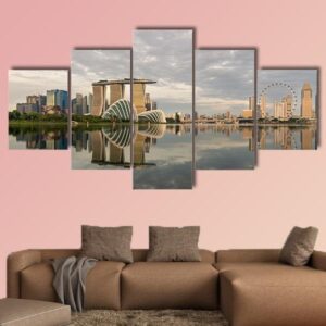 Singapore Marina Bay In Morning - Nature 5 Panel Canvas Art Wall Decor