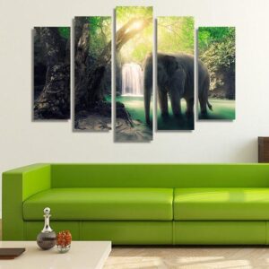 Single Elephant - Animal 5 Panel Canvas Art Wall Decor