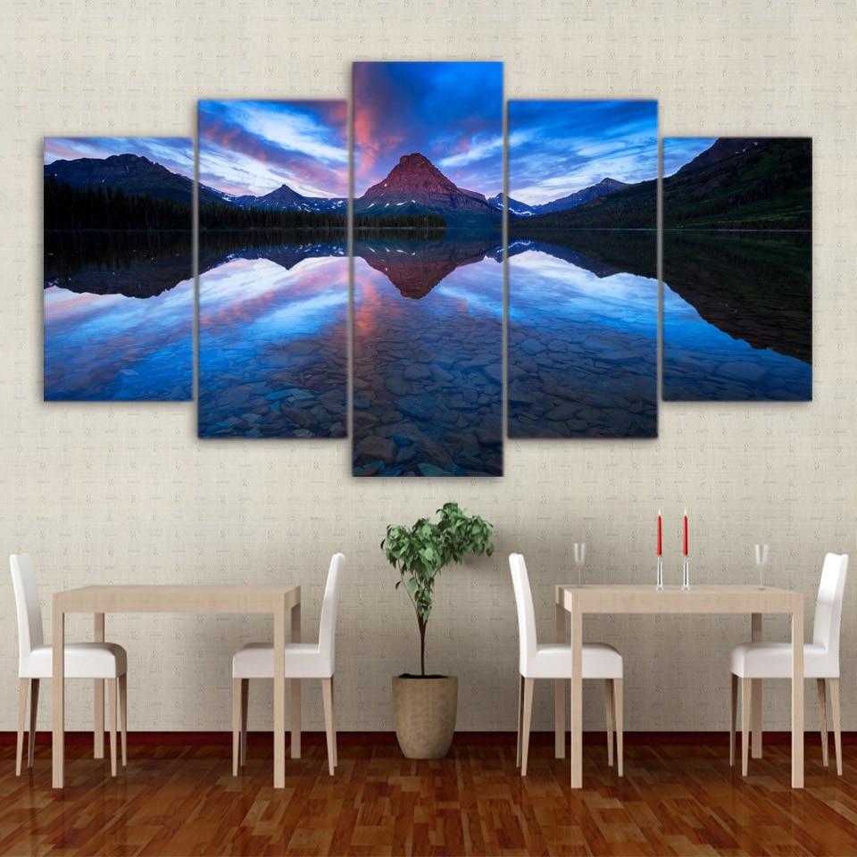Sinopah Mountain Lake - Nature 5 Panel Canvas Art Wall Decor Sinopah Mountain Lake - Nature 5 Panel Canvas Art Wall Decor