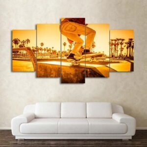 Skateboard Sunset Street - Sport 5 Panel Canvas Art Wall Decor