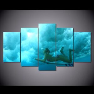Skateboard Surfing Girl - Abstract 5 Panel Canvas Art Wall Decor