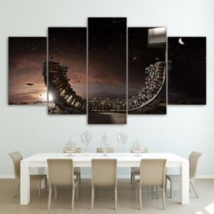 Skateboarding Halfpipe City - Sport 5 Panel Canvas Art Wall Decor