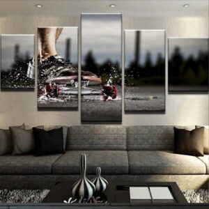 Skateboarding Outside In The Rain - Sport 5 Panel Canvas Art Wall Decor