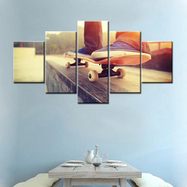Skateboarding Trick - Sport 5 Panel Canvas Art Wall Decor Skateboarding Trick - Sport 5 Panel Canvas Art Wall Decor