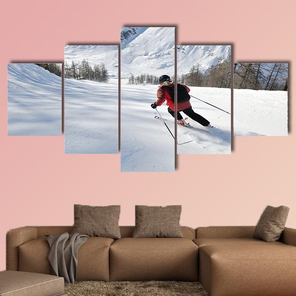 Skier Skiing Downhill - Sport 5 Panel Canvas Art Wall Decor Skier Skiing Downhill - Sport 5 Panel Canvas Art Wall Decor