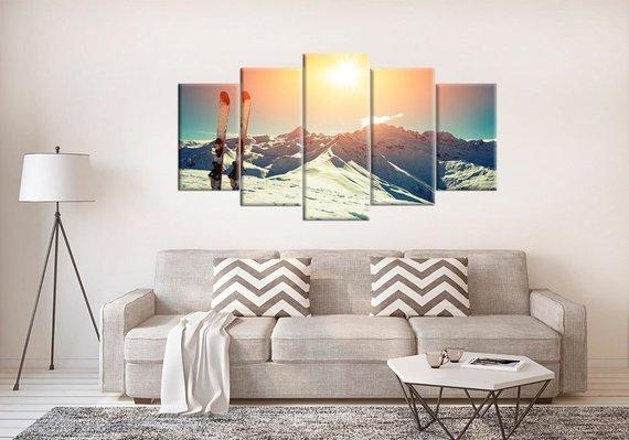 Skiing Snow Mountains Ski - Sport 5 Panel Canvas Art Wall Decor Skiing Snow Mountains Ski - Sport 5 Panel Canvas Art Wall Decor