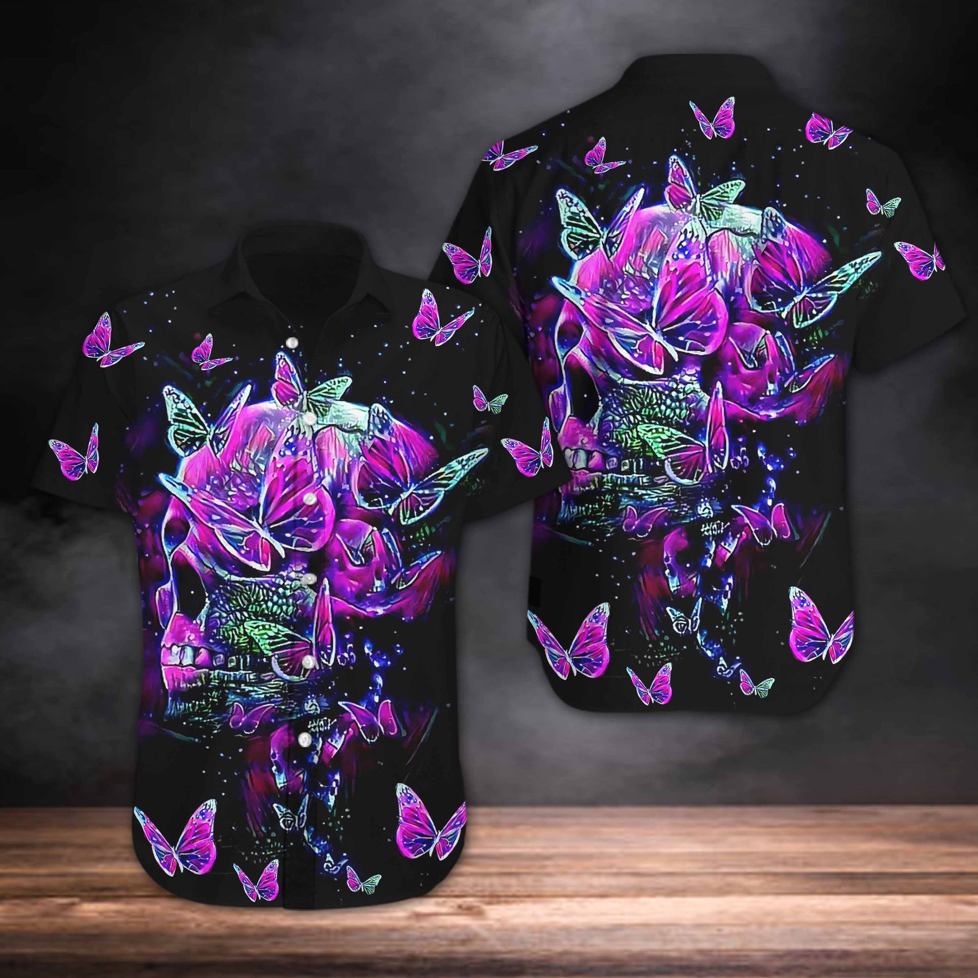 Skull And Butterfly Hawaiian Shirt Summer Button Up Skull And Butterfly Hawaiian Shirt Summer Button Up