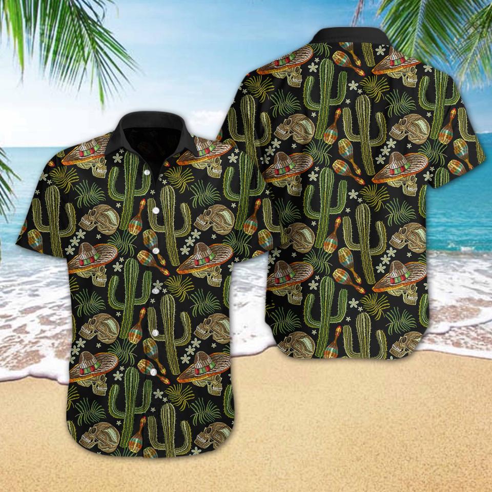 Skull Cactus Embroidery Hawaiian Shirt Skull Cactus Embroidery Hawaiian Shirt