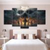 Skull Engulf The Fleet - Abstract 5 Panel Canvas Art Wall Decor