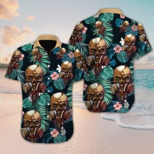 Skull Flower Hawaiian Shirt Summer Button Up