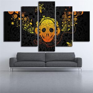Skull Headset - Music 5 Panel Canvas Art Wall Decor