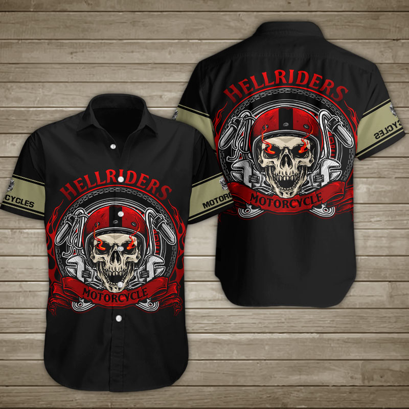 Skull Hellrider Motorcycle Hawaiian Shirt Summer Button Up Skull Hellrider Motorcycle Hawaiian Shirt Summer Button Up