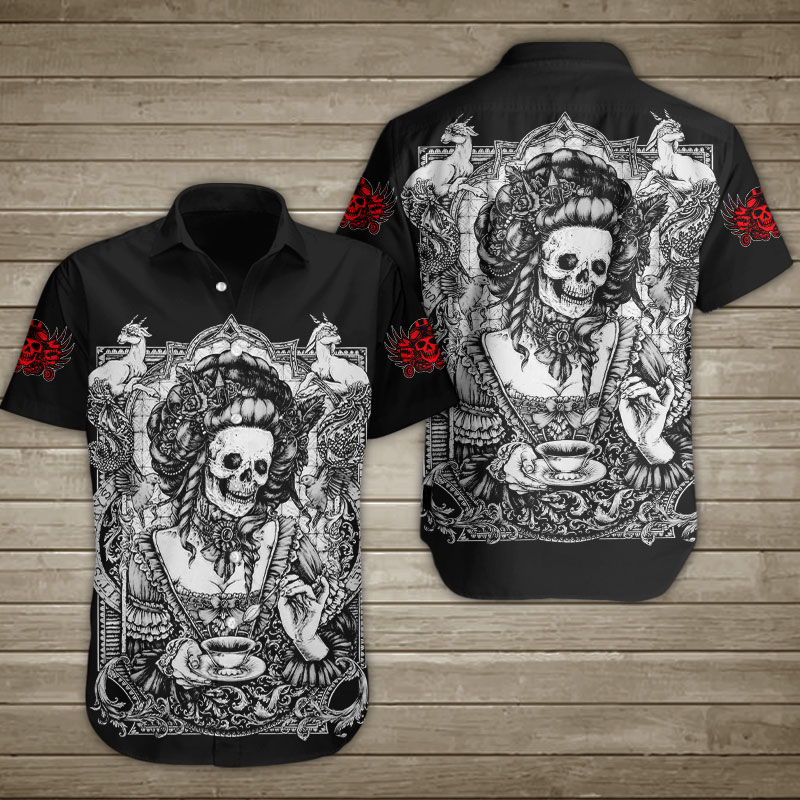 Skull Its Always Tea Time Hawaiian Shirt Summer Button Up Skull Its Always Tea Time Hawaiian Shirt Summer Button Up
