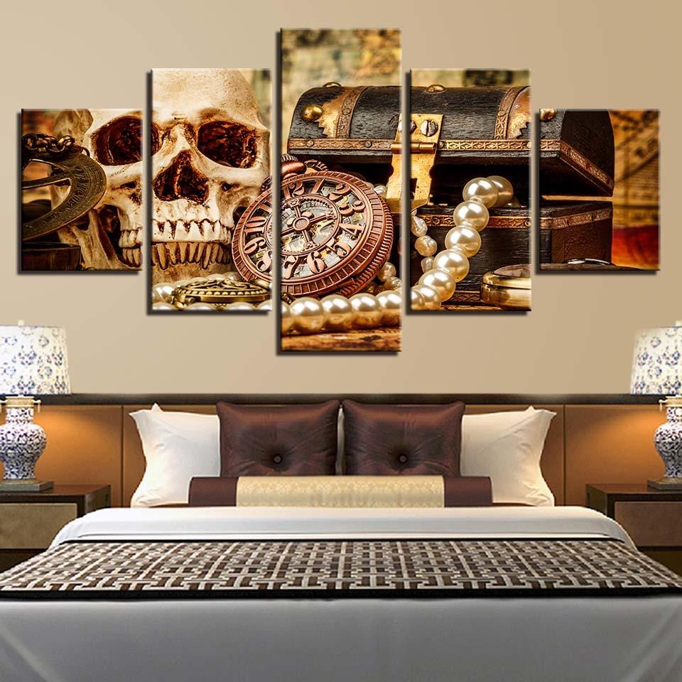 Skull Jewelry - Abstract 5 Panel Canvas Art Wall Decor Skull Jewelry - Abstract 5 Panel Canvas Art Wall Decor