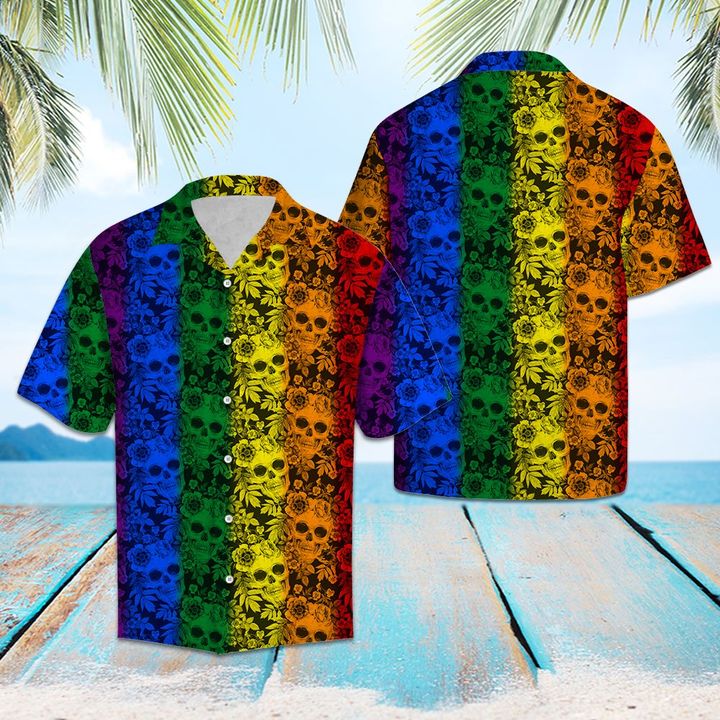 Skull Lgbt Color Hawaiian Shirt Summer Button Up Skull Lgbt Color Hawaiian Shirt Summer Button Up