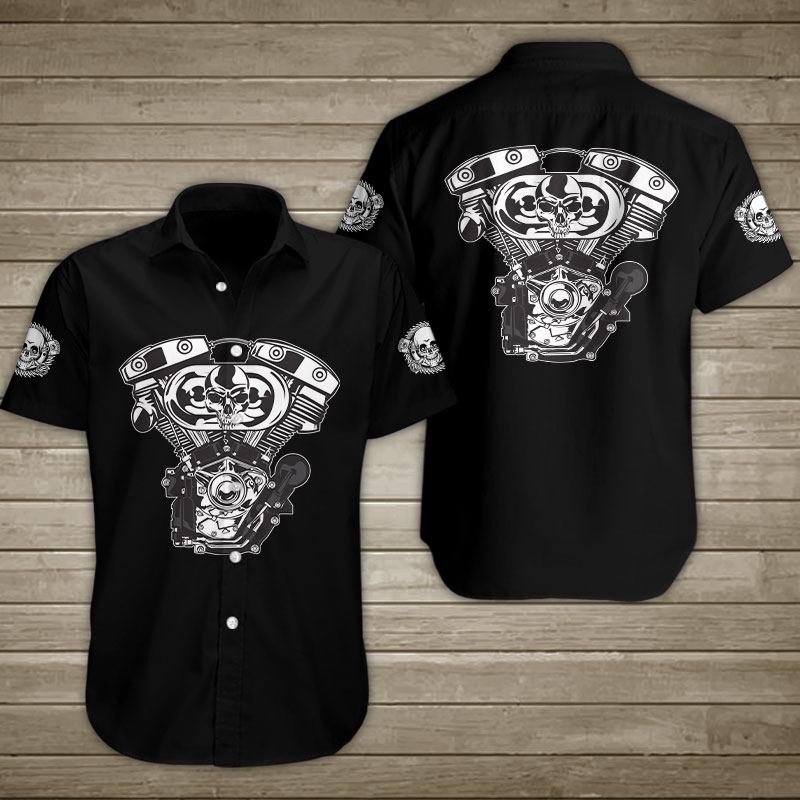 Skull Motorcycle Engine Hawaiian Shirt Summer Button Up Skull Motorcycle Engine Hawaiian Shirt Summer Button Up