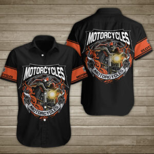 Skull Motorcycle Fire Chains Hawaiian Shirt Summer Button Up