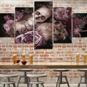 Skull N Roses - Abstract 5 Panel Canvas Art Wall Decor