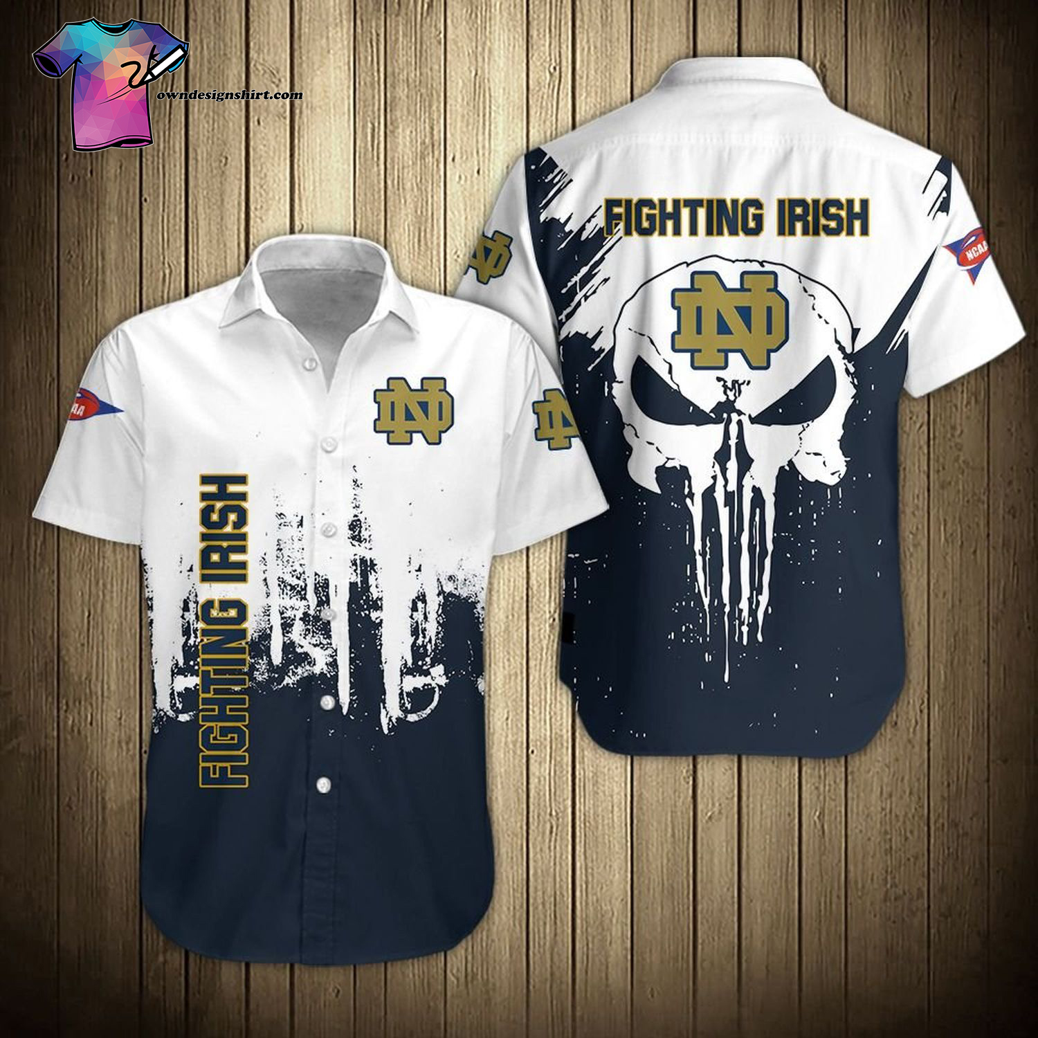 Skull Notre Dame Fighting Irish Full Printing Hawaiian Shirt Skull Notre Dame Fighting Irish Full Printing Hawaiian Shirt