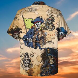 Skull Pirate Blue Hawaiian Shirt