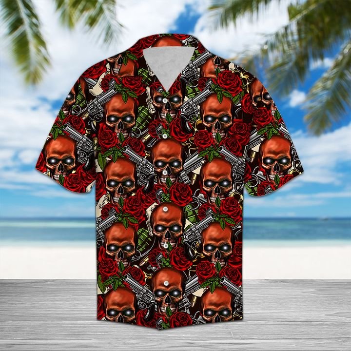 Skull Rose Hawaiian Shirt Summer Button Up Skull Rose Hawaiian Shirt Summer Button Up