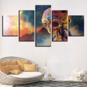 Skull Sky Castle - Abstract 5 Panel Canvas Art Wall Decor