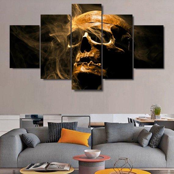 Skull Smoke Gothic Artistic Dark Landscape - Abstract 5 Panel Canvas Art Wall Decor Skull Smoke Gothic Artistic Dark Landscape - Abstract 5 Panel Canvas Art Wall Decor