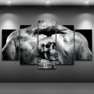 Skull Tattoo Crow Gothic Dark Muscles Artistic - Abstract 5 Panel Canvas Art Wall Decor