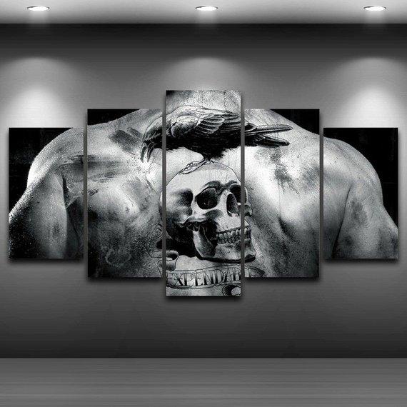 Skull Tattoo Crow Gothic Dark Muscles Artistic - Abstract 5 Panel Canvas Art Wall Decor Skull Tattoo Crow Gothic Dark Muscles Artistic - Abstract 5 Panel Canvas Art Wall Decor