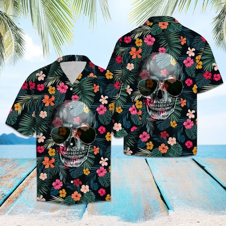 Skull Tropical Hawaiian Shirt Summer Button Up Skull Tropical Hawaiian Shirt Summer Button Up