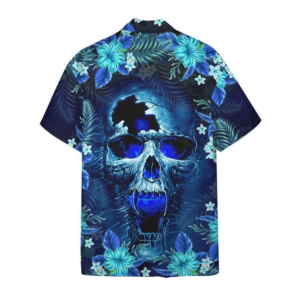 Skull Tropical Plant Blue Hawaiian Shirt