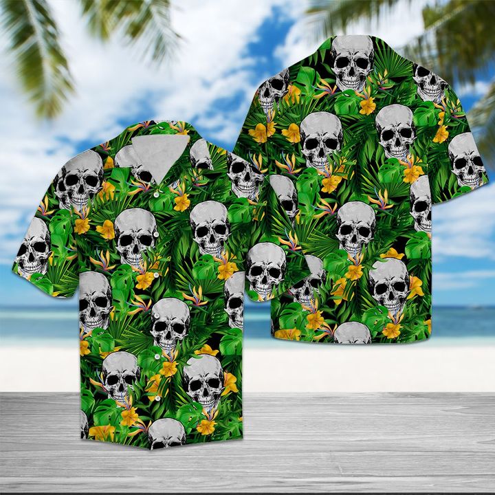 Skull Tropical Wild Flower Hawaiian Shirt Summer Button Up Skull Tropical Wild Flower Hawaiian Shirt Summer Button Up