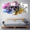 Skull With Flowers 20 - Abstract 5 Panel Canvas Art Wall Decor