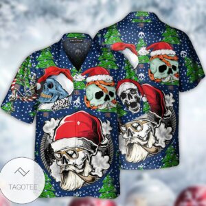 Skull With Santa Hat Merry Christmas Hawaiian Shirt
