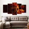 Skull and Pink Roses in Candlelight - Abstract 5 Panel Canvas Art Wall Decor