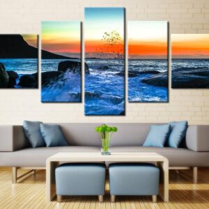 Sky Building Manhattan Rentals The Sea Reef Setting Sun - Nature 5 Panel Canvas Art Wall Decor
